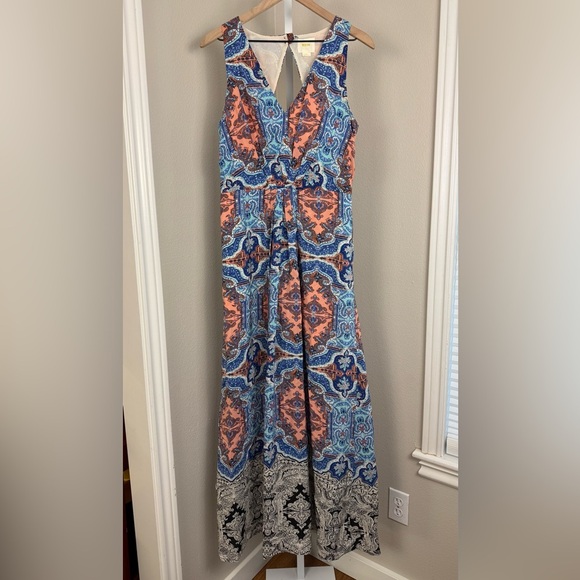 Anthropologie Maeve Medallion 100% Silk Cutout Maxi Dress Size 12 - Picture 1 of 15